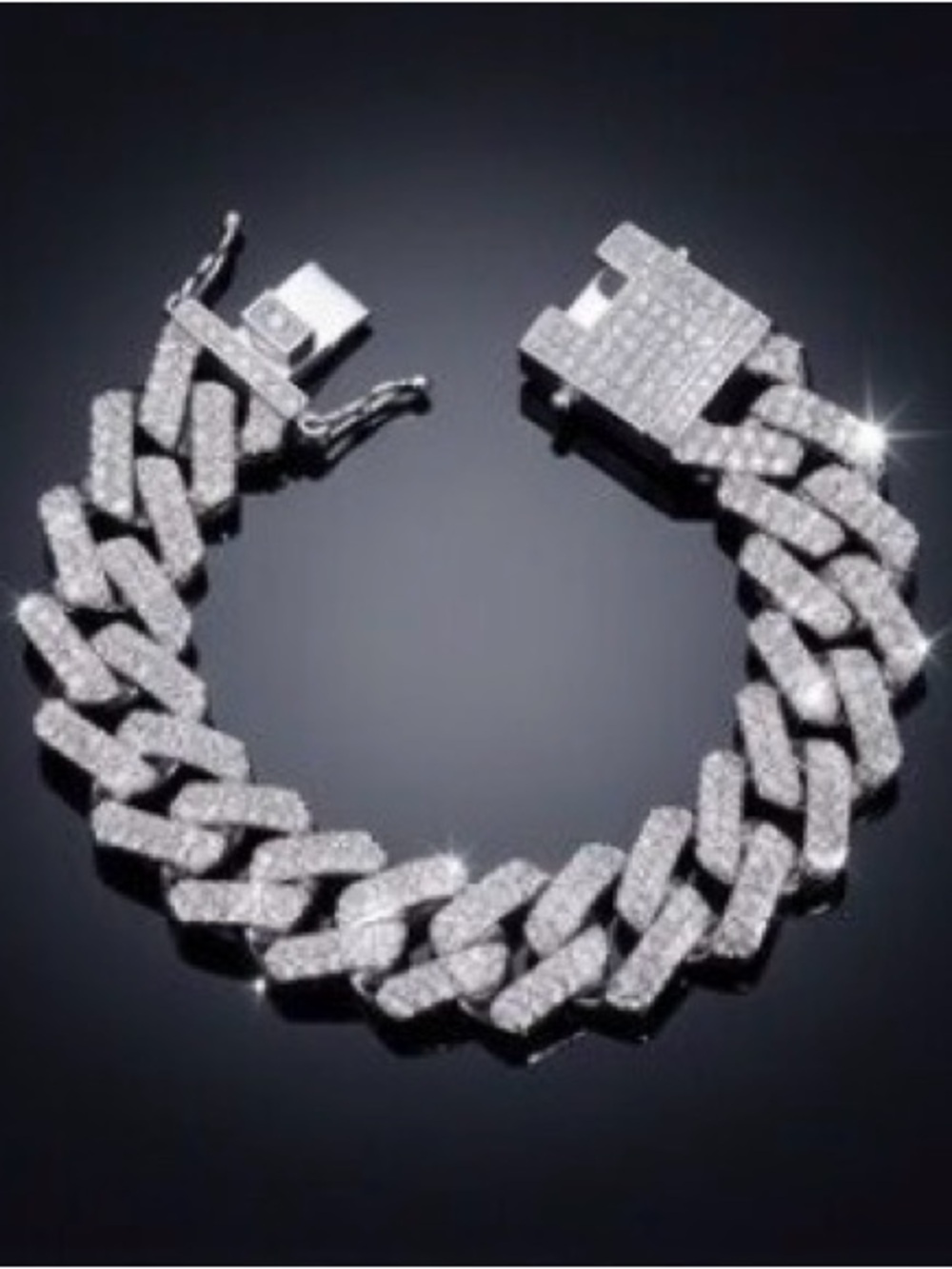 Men's Silver Cuban Link Bracelet - Sparkling Pave Finish